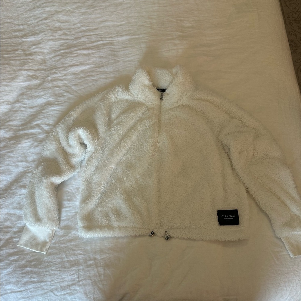 Calvin Klein White Fleece Quarter Zip Sweatshirt